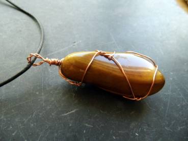 Preview: Kette, Lederband, Anhänger, Tigerauge, gewickelt, Unisex